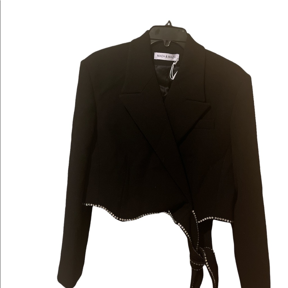 COPY - MACH & MACH Black Crystal Embellished Trim Blazer Jacket